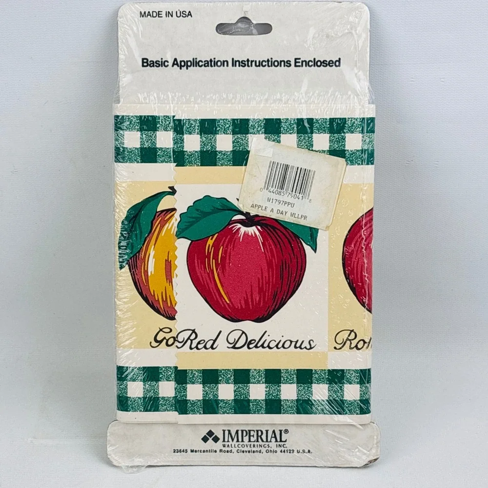 Vintage Imperial Apple A Day Wallpaper Border Green Gingham 5 Yards Cecil Saydah